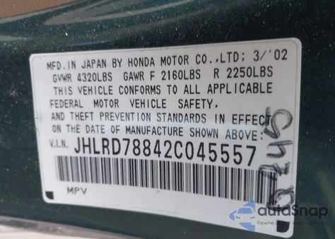 2002 Honda Cr-V Ex из США, поврежденный, VIN JHLRD78842C045557